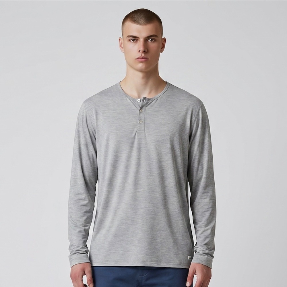 Vuori Ease Henley Shirt Mens XL Gray Long Sleeve Performance Knit Top